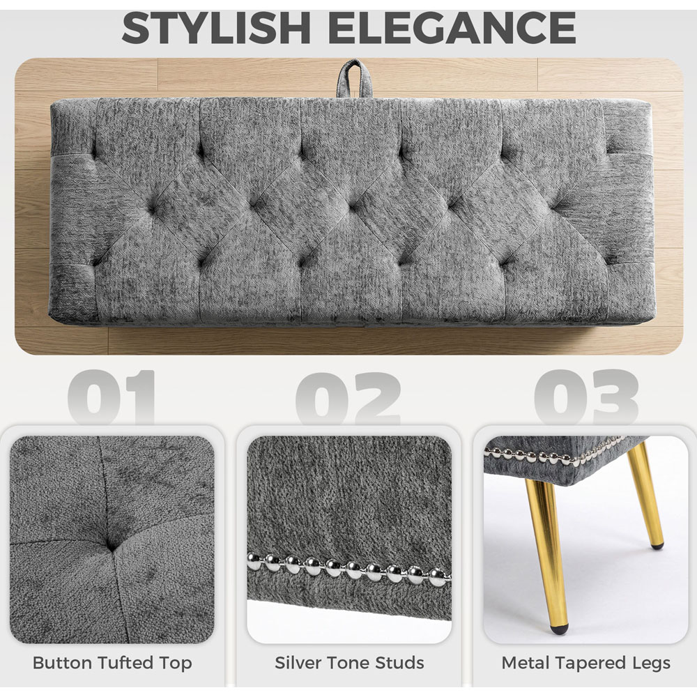 HOMCOM Grey Chenille Ottoman Storage Box Image 7