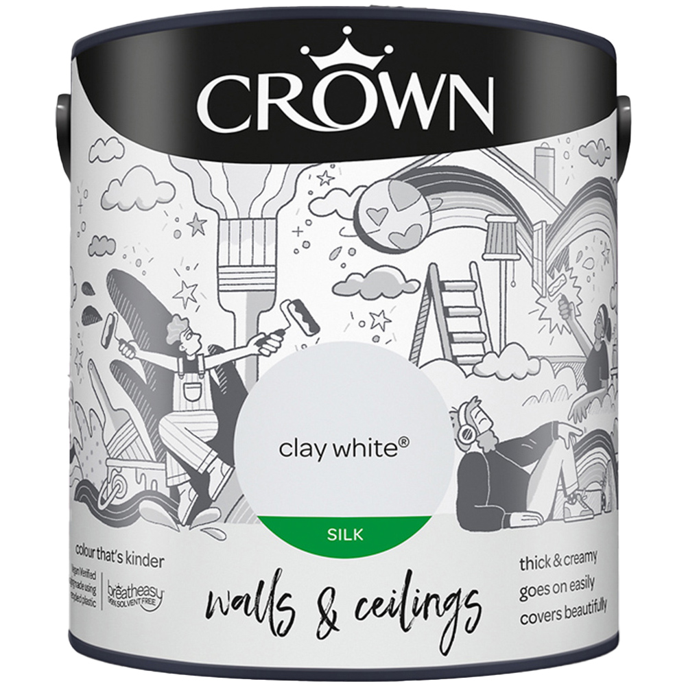 Crown Breatheasy Walls & Ceilings Clay White Silk Emulsion Paint 2.5L Image 2