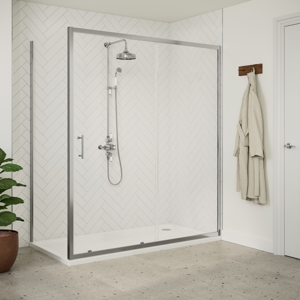 Bathstore 45mm White Glass Reinforced Plastic Rectangular Shower Tray with Chrome Waste 1000 x 700mm Image 2