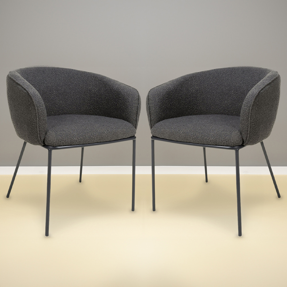 Shankar Lola Set of 2 Grey Boucle Dining Chair Image 1