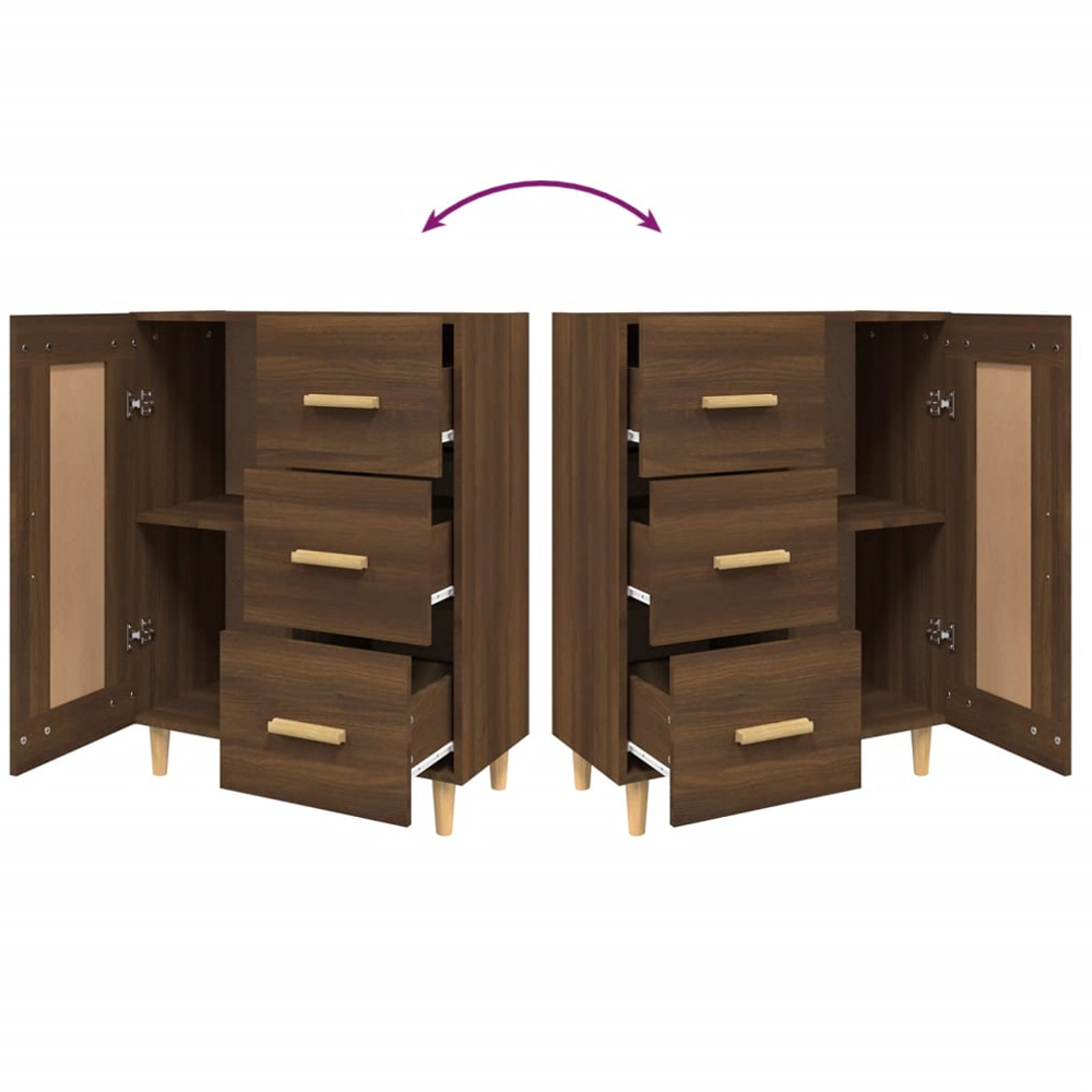 vidaXL Single Door 3 Drawer Brown Oak Sideboard with Wooden Legs Image 8