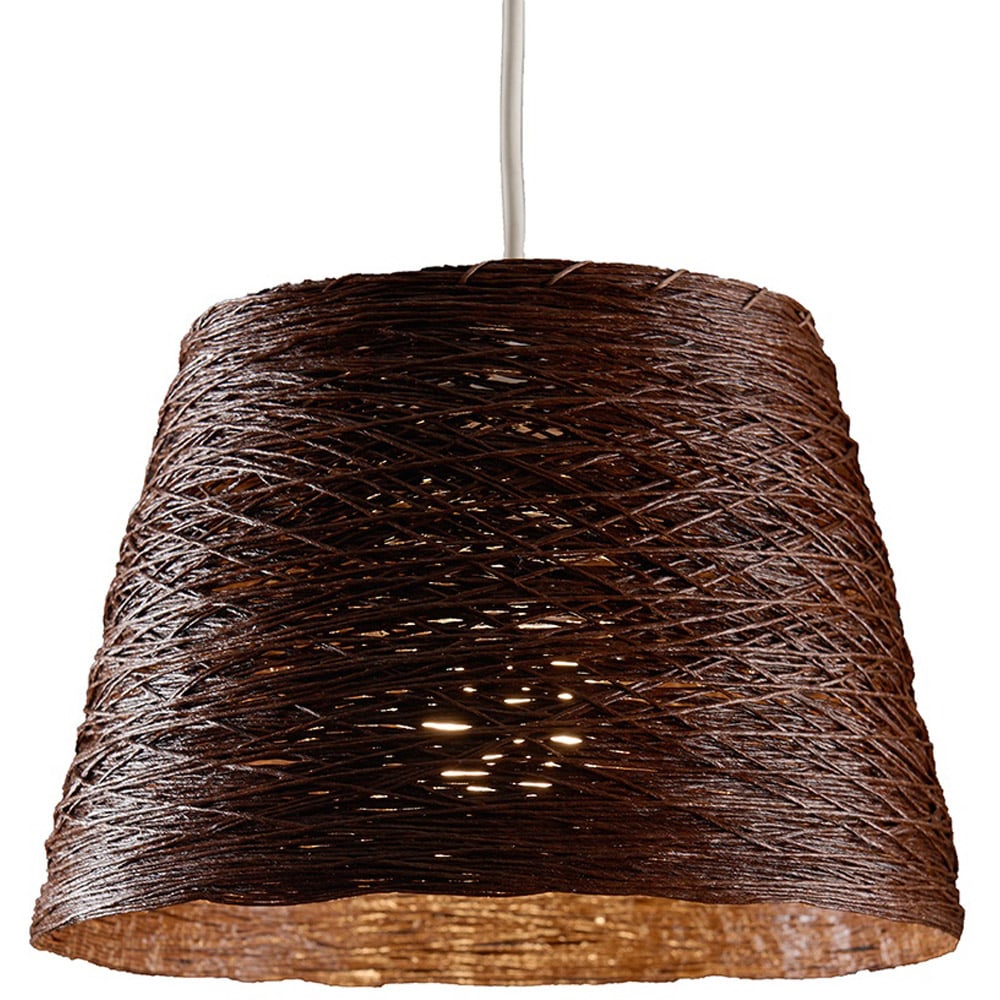 ValueLights Jaap Brown Rattan Tapered Twine Drum Pendant Shade Image 1