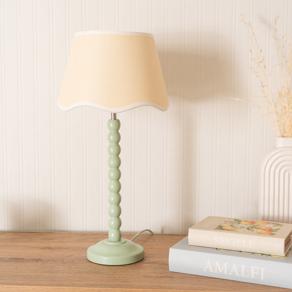 ValueLights Bobbins Linen Scallop White Edge Shade Sage Green LED Table Lamp Image 3