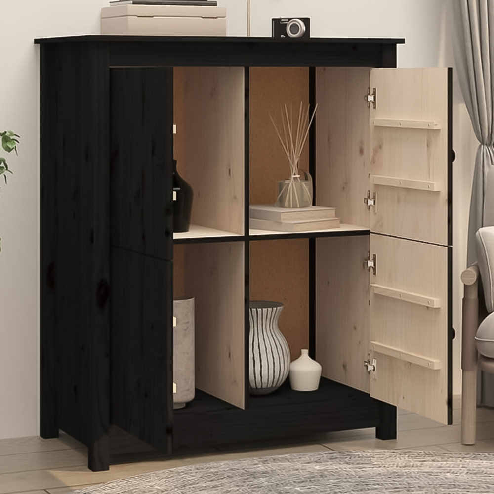 vidaXL 4 Door Black Wooden Sideboard Image 1
