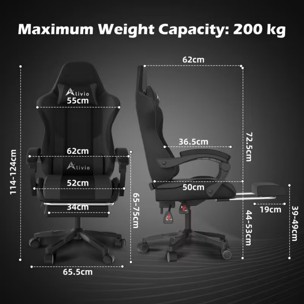 Alivio Black Ergonomic Massage Gaming Chair Image 9