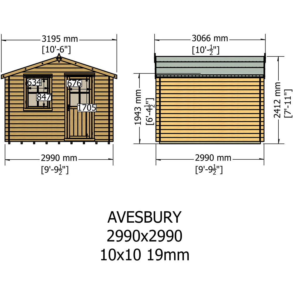 Shire Avesbury 10 x 10ft Pressure Treated Wooden Log Cabin Image 9