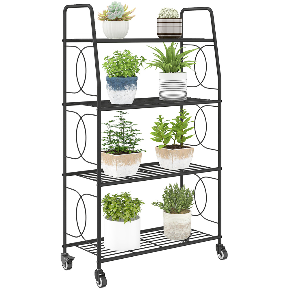 Outsunny 4 Shelf Metal Multipurpose Plant Stand with Lockable Wheels Image 1