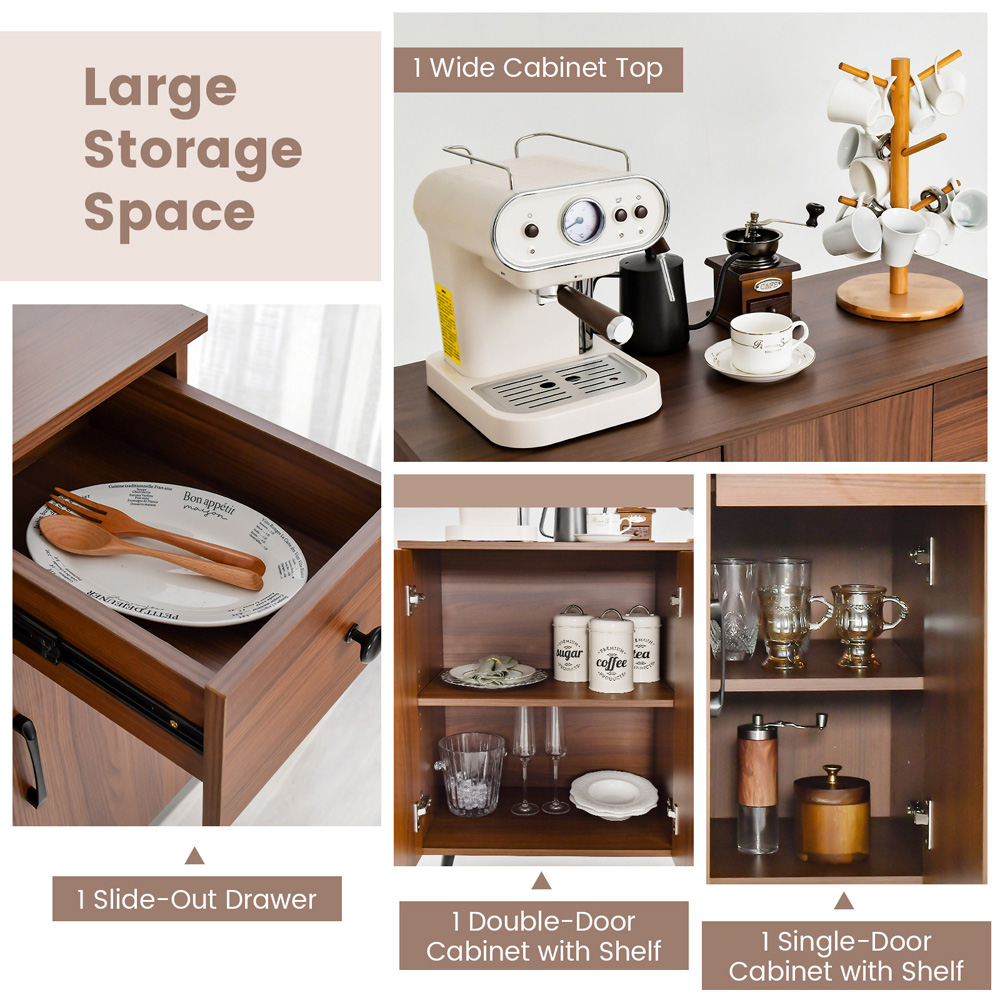 Costway 3 Door Single Drawer Walnut Sideboard Image 5
