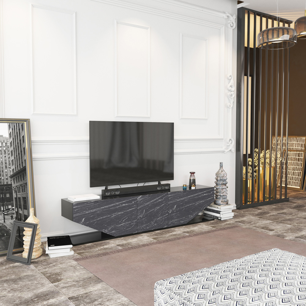 Decorotika Pearl 3 Door 2 Shelf Black and Bendire Modern TV Unit Image 8