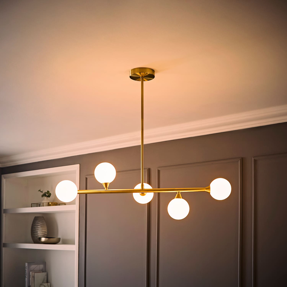ValueLights Fallon Frosted Glass Globe Shade Gold Ceiling Light Bar with Bulb Image 2