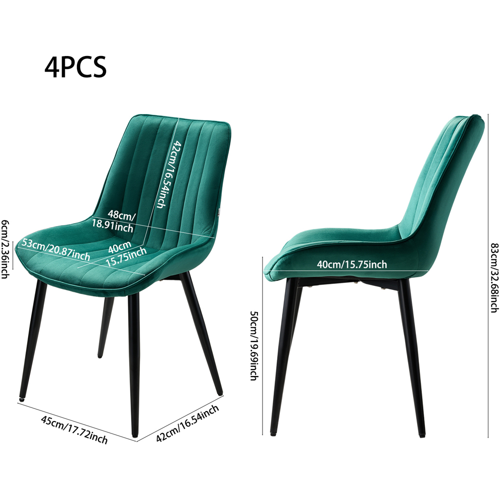 Living and Home Set of 4 Green Velvet Dining Chairs Image 8