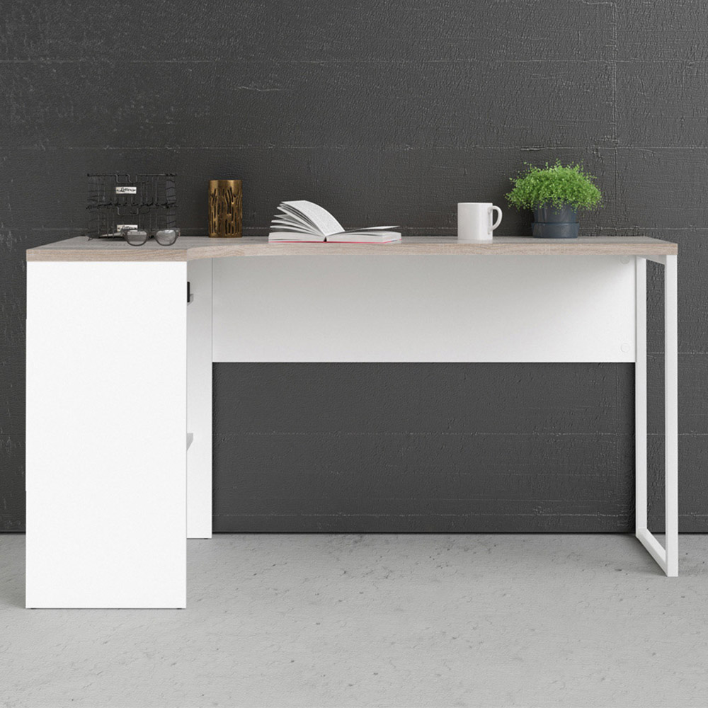 Furniture To Go Function Plus 2 Drawer Corner Desk White and Truffle Oak