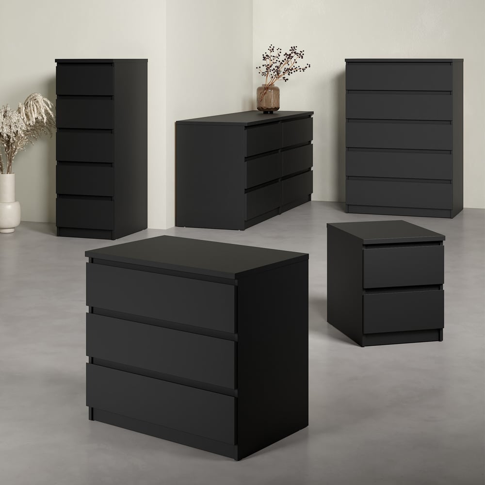 Florence 5 Drawer Matt Black Narrow Chest of Drawers Image 6