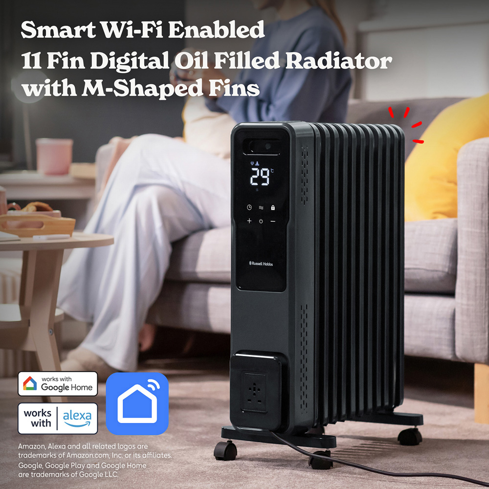 Russell Hobbs Graphite 11-Fin Wi-Fi Digital Touch Control Oil Filled Radiator with Remote 2500W Image 7
