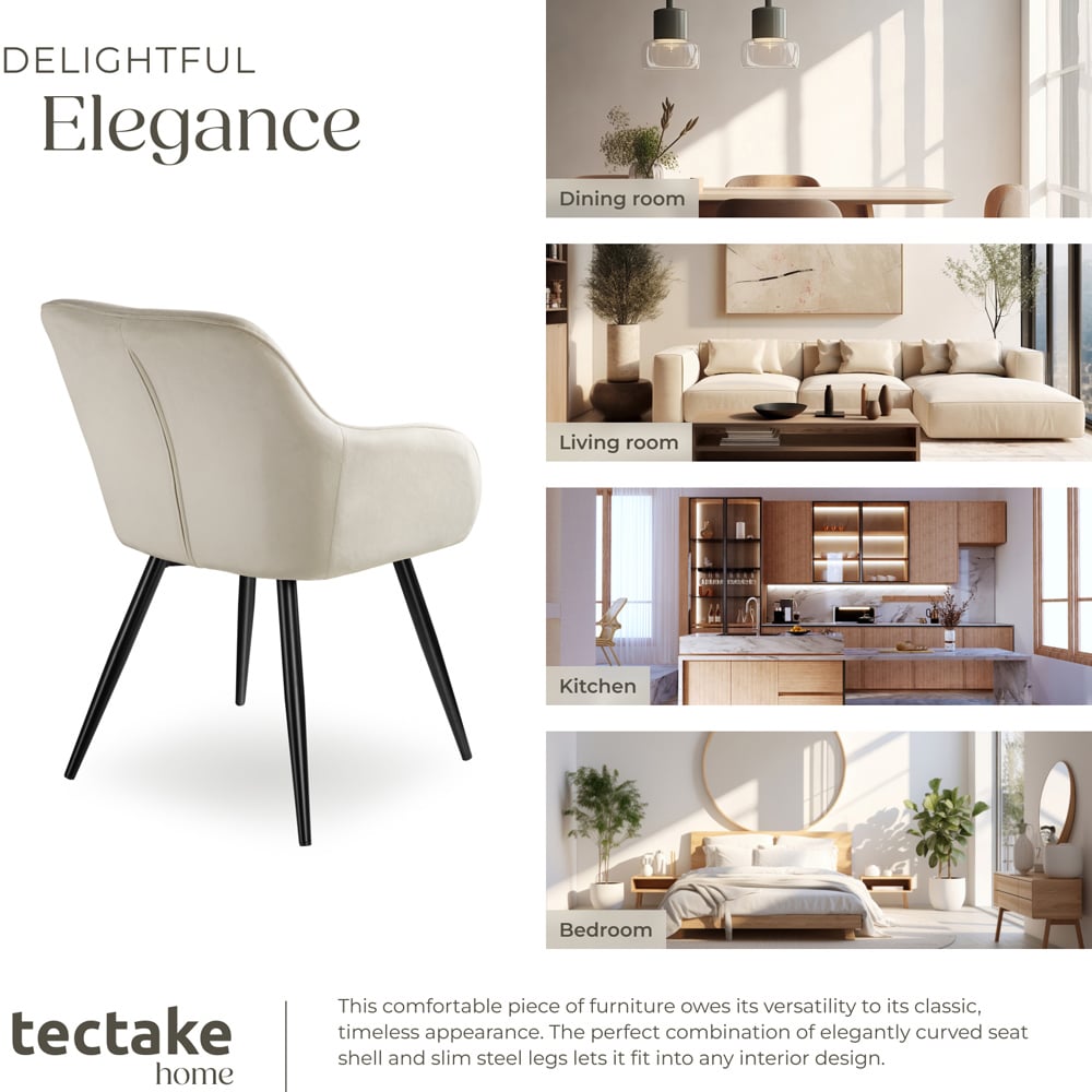 tectake Marilyn Set of 8 Cream and Black Velvet Look Padded Dining Chairs Image 6