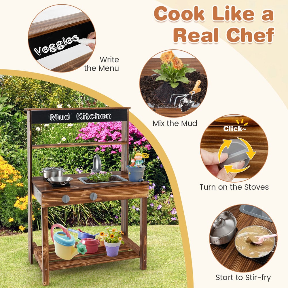 Costway Natural Mud Kitchen Playset Image 4
