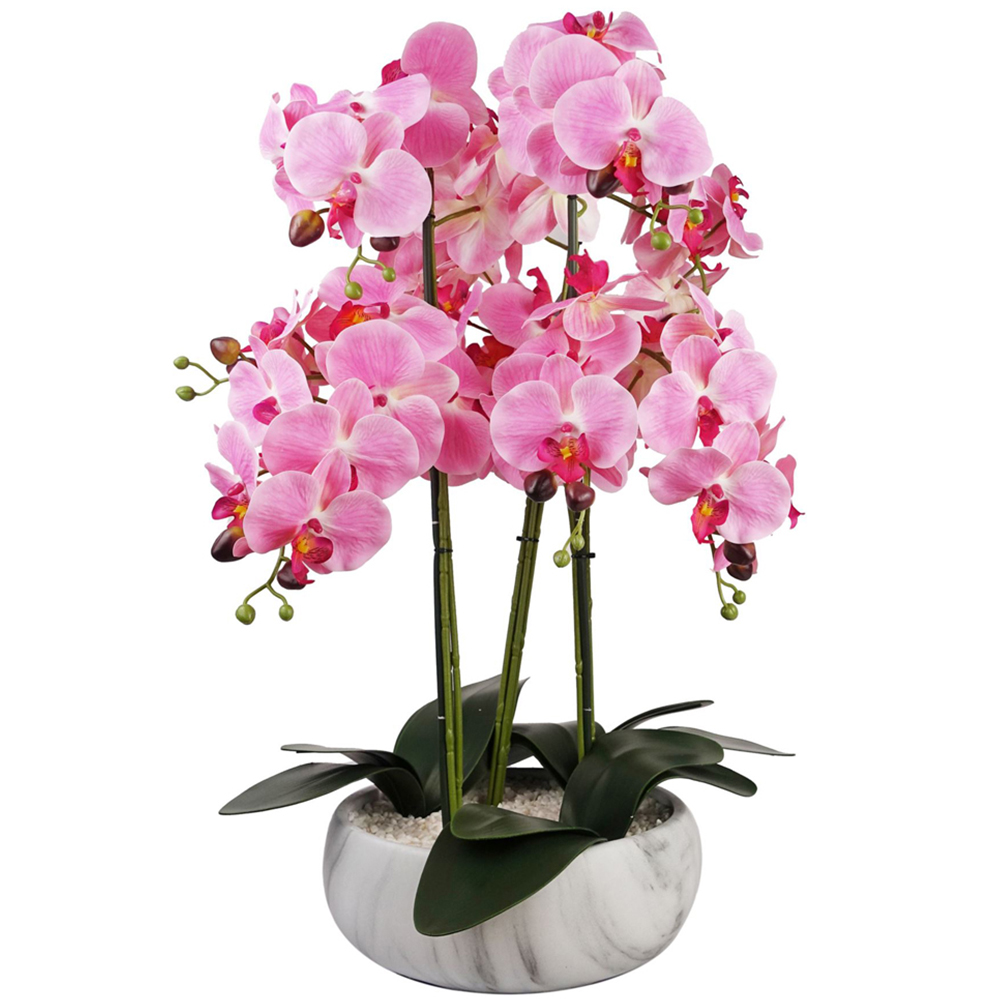 Leaf Pink Orchid Artificial Plant in Marble Effect Ceramic Planter 2ft Image 1