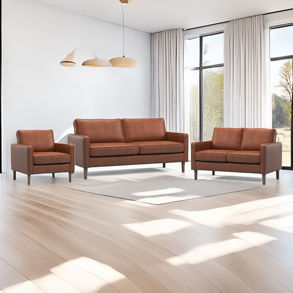 Bexhill 6 Seater Tan Faux Leather Sofa Suite Image 1