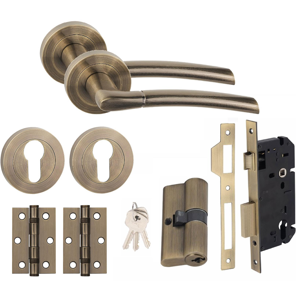 Golden Grace Antique Brass Indiana Euro Door Handles Set Image 1