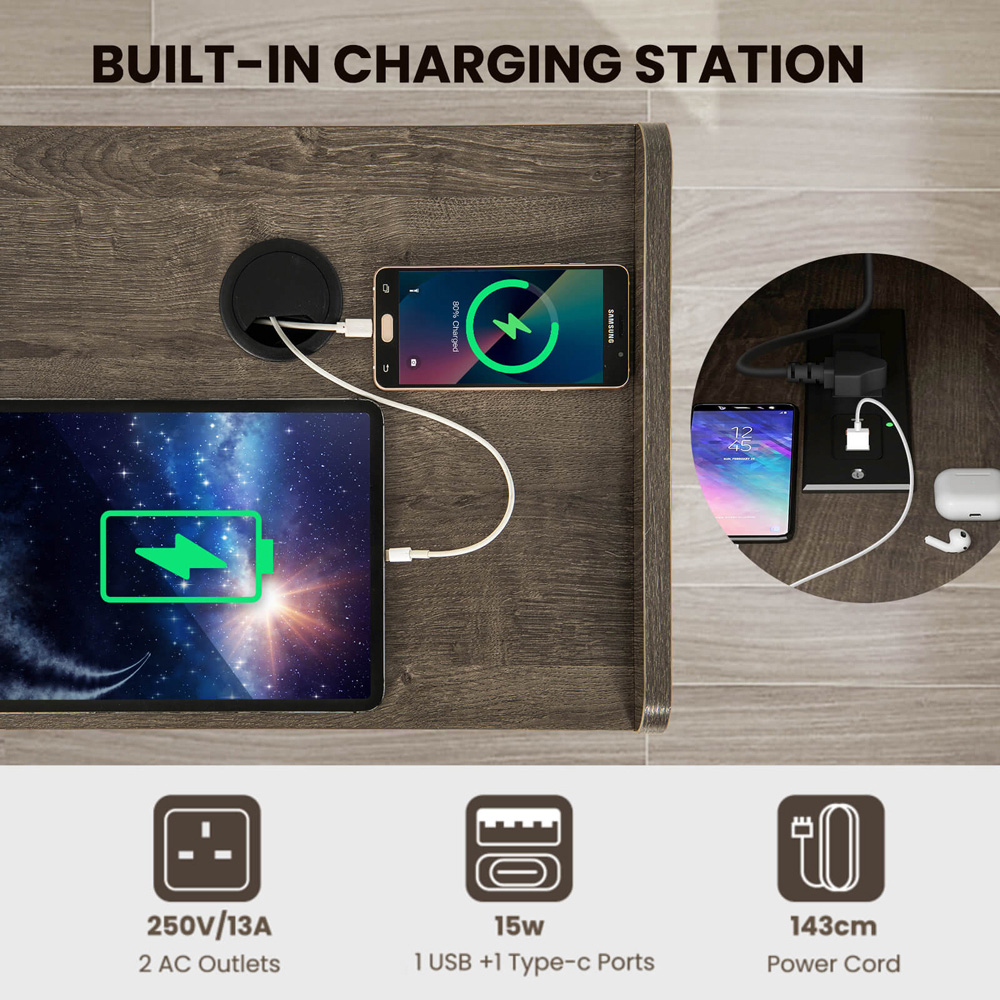 Costway 4 Shelf Oak Record Player Stand with USB Charging Port Image 8