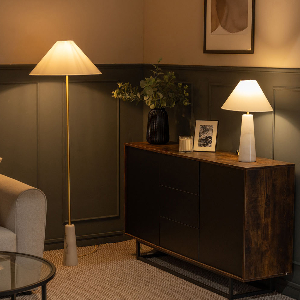 ValueLights Margot White Marble Taper Shade LED Floor Lamp Image 2