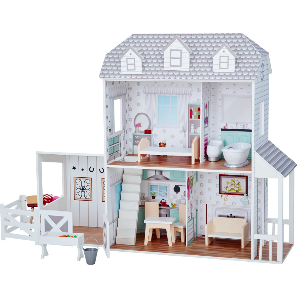 Teamson Kids White and Grey Dreamland Farmhouse 14 Pieces 2 Storey Doll House Play Set Image 3