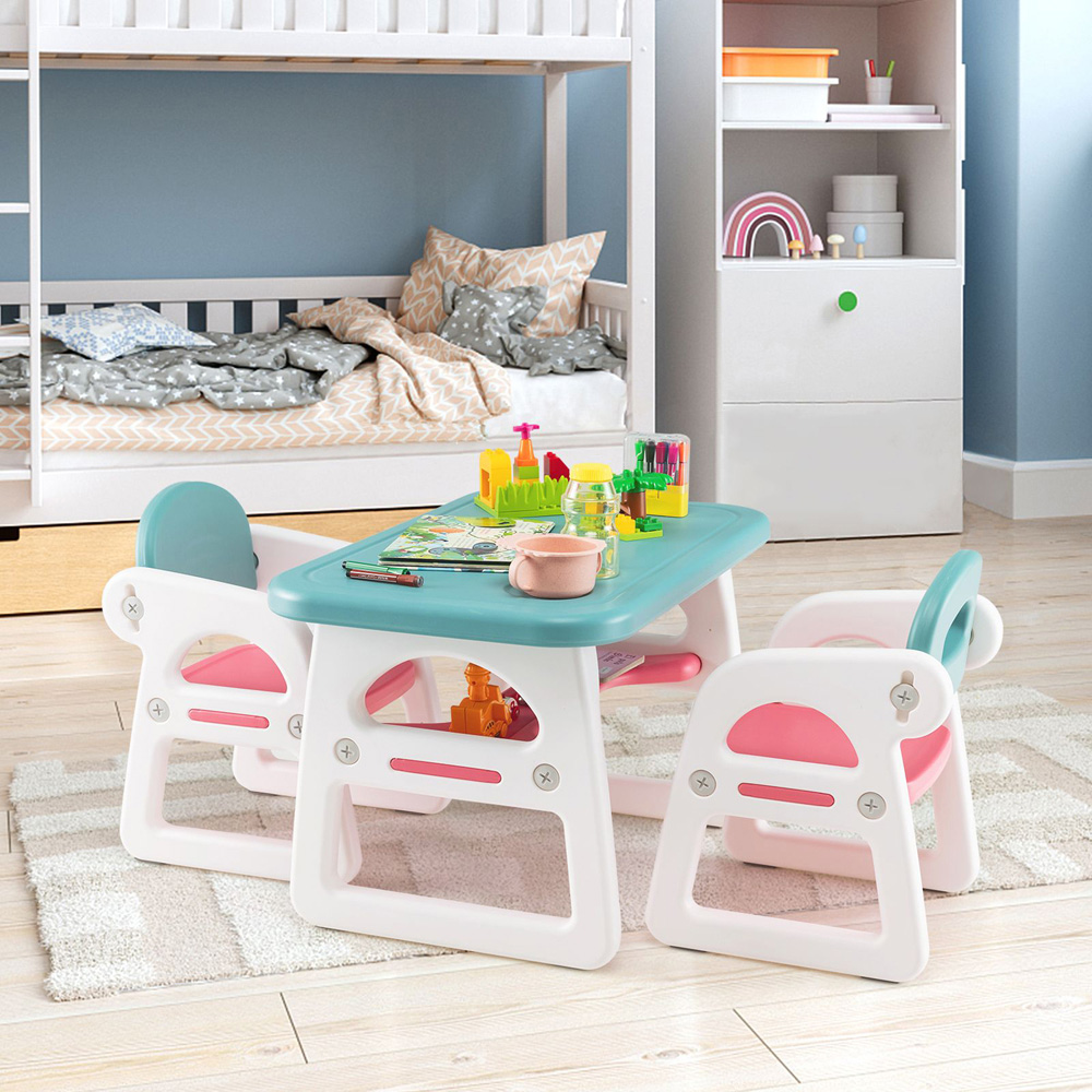 Costway 2 Seater Kids Dining Set Blue Image 4
