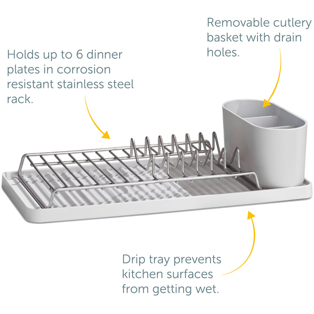 ReBorn Stone Effect Compact Kitchen Draining Rack with Cutlery Holder Image 8