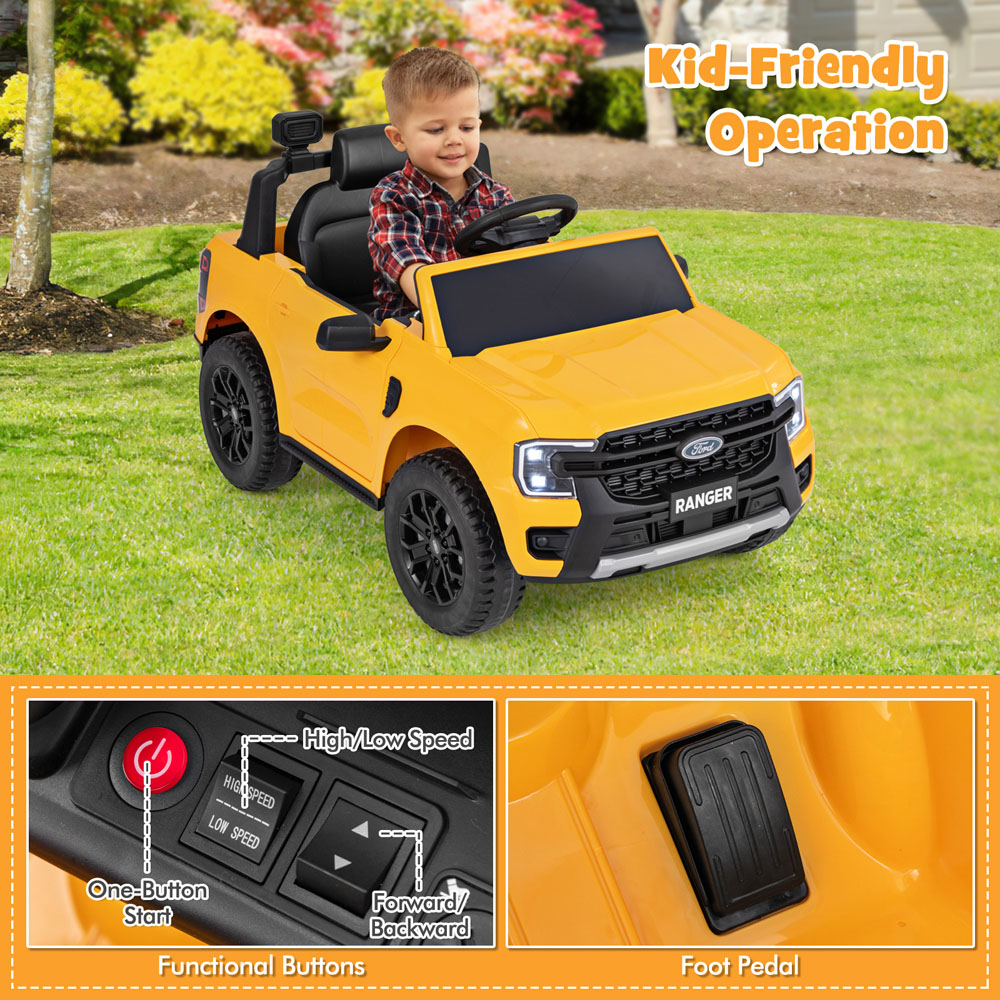Costway Kids Yellow Licensed Ford Ranger Kids Ride On Car with Remote Control 12V Image 7