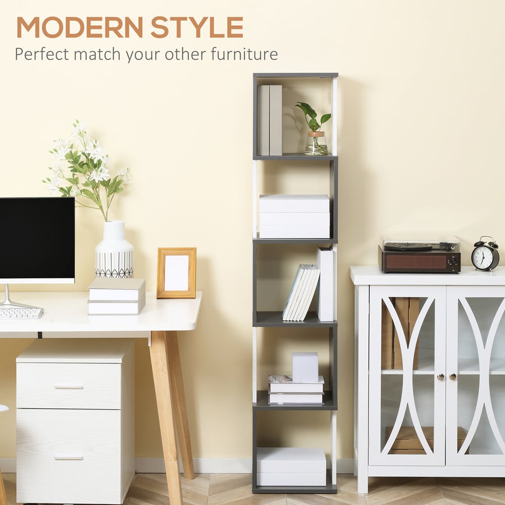 Portland 5 Tier Freestanding White Bookcase Image 4