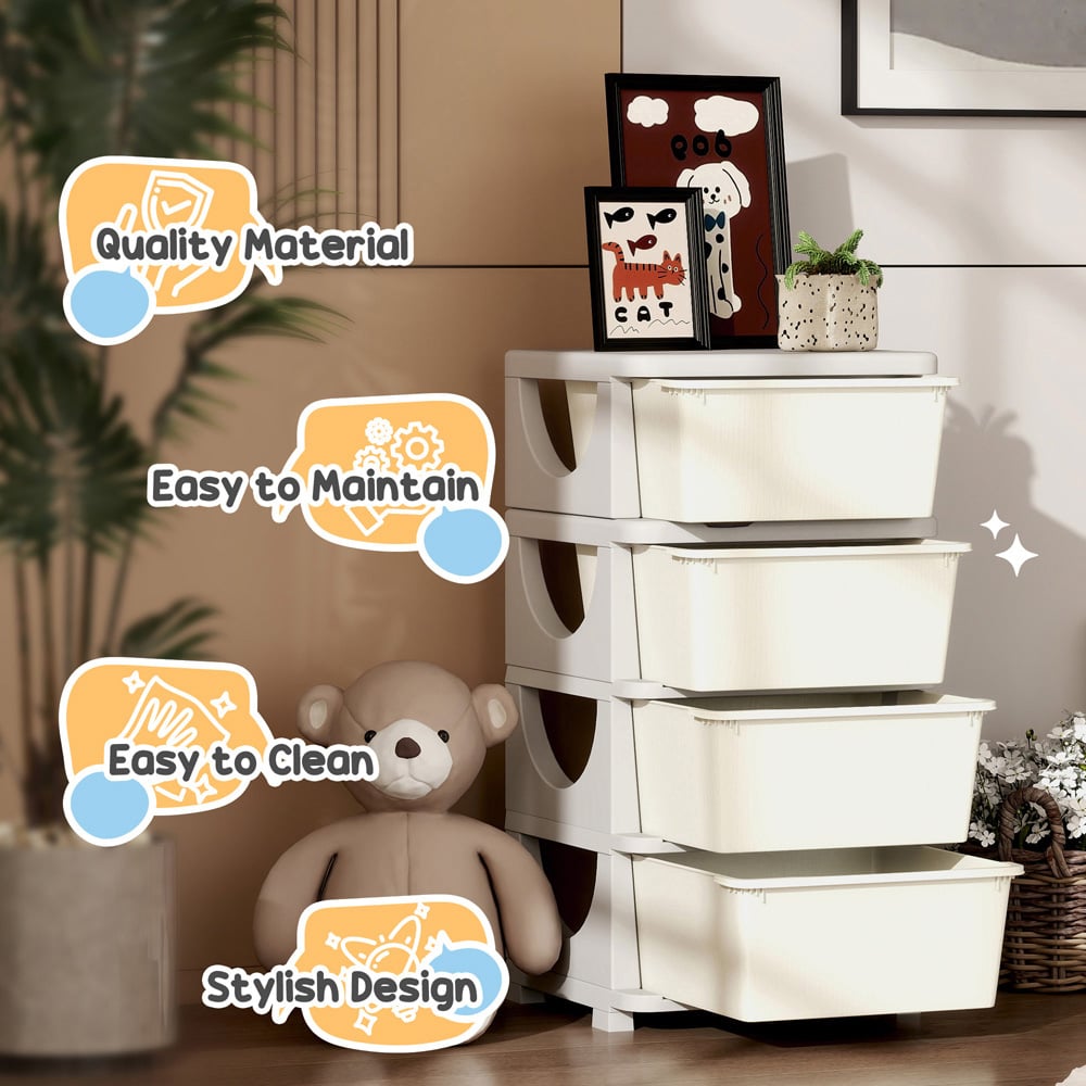 HOMCOM 4 Drawer Cream Kids Chest of Drawers Image 7