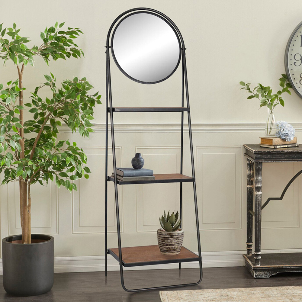 Huxton Black Mirrored Shelving Unit Image 1