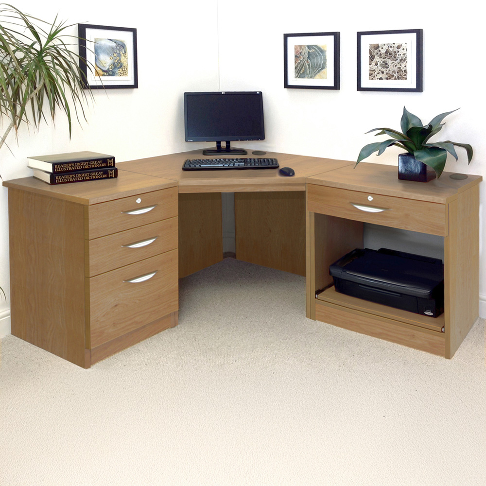 R White Cabinets SET-12-IN-EO Corner Desk Drawer Unit and Printer Unit Home Office Furniture Set Image 1
