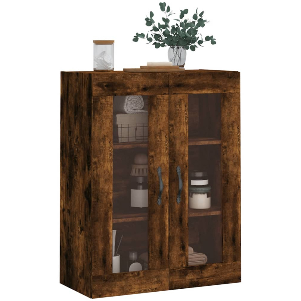 vidaXL 2 Glass Door Smoked Oak Wall Mounted Cabinet Image 4