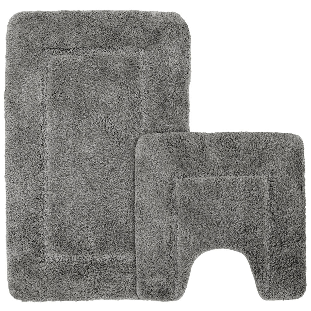 Mayfair Grey Micro Fibre Bath Mat Set Image 1