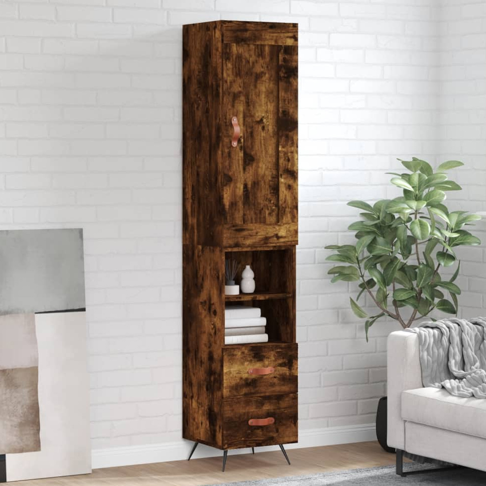 vidaXL Single Door 2 Drawer 2 Shelf Smoked Oak Highboard Image 1