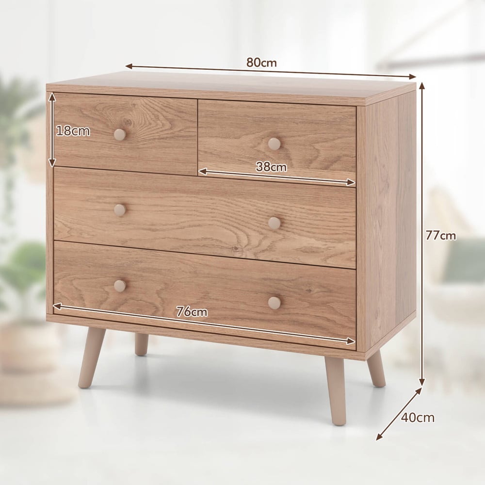 Costway 4 Drawer Natural Chest of Drawers Image 8