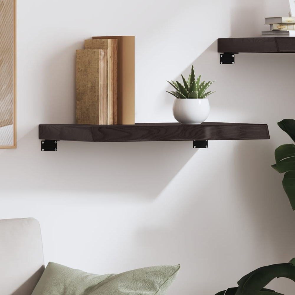 vidaXL 60 x 40 x 6cm Dark Brown Treated Solid Wood Oak Wall Shelf Image 2