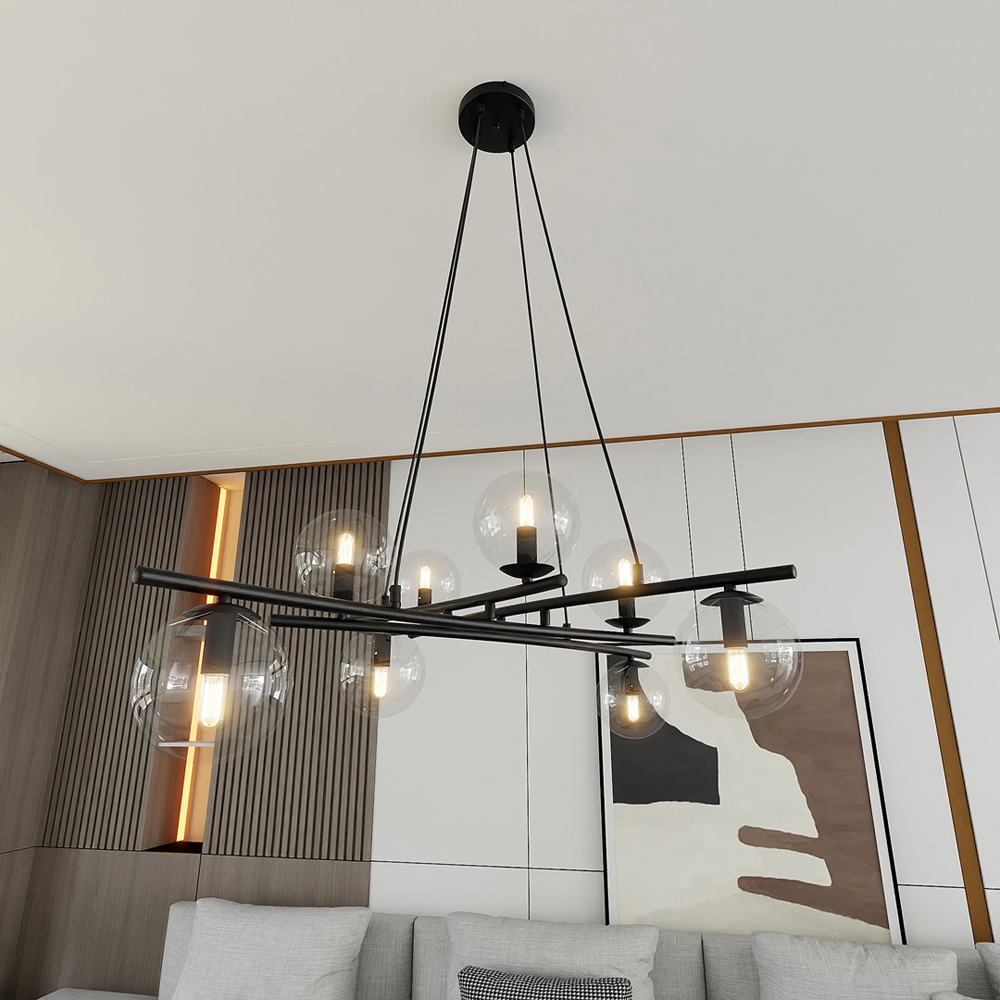 Emibig Essa 8 Light Transparent Shade Black E14 Ceiling Pendant Light Image 4