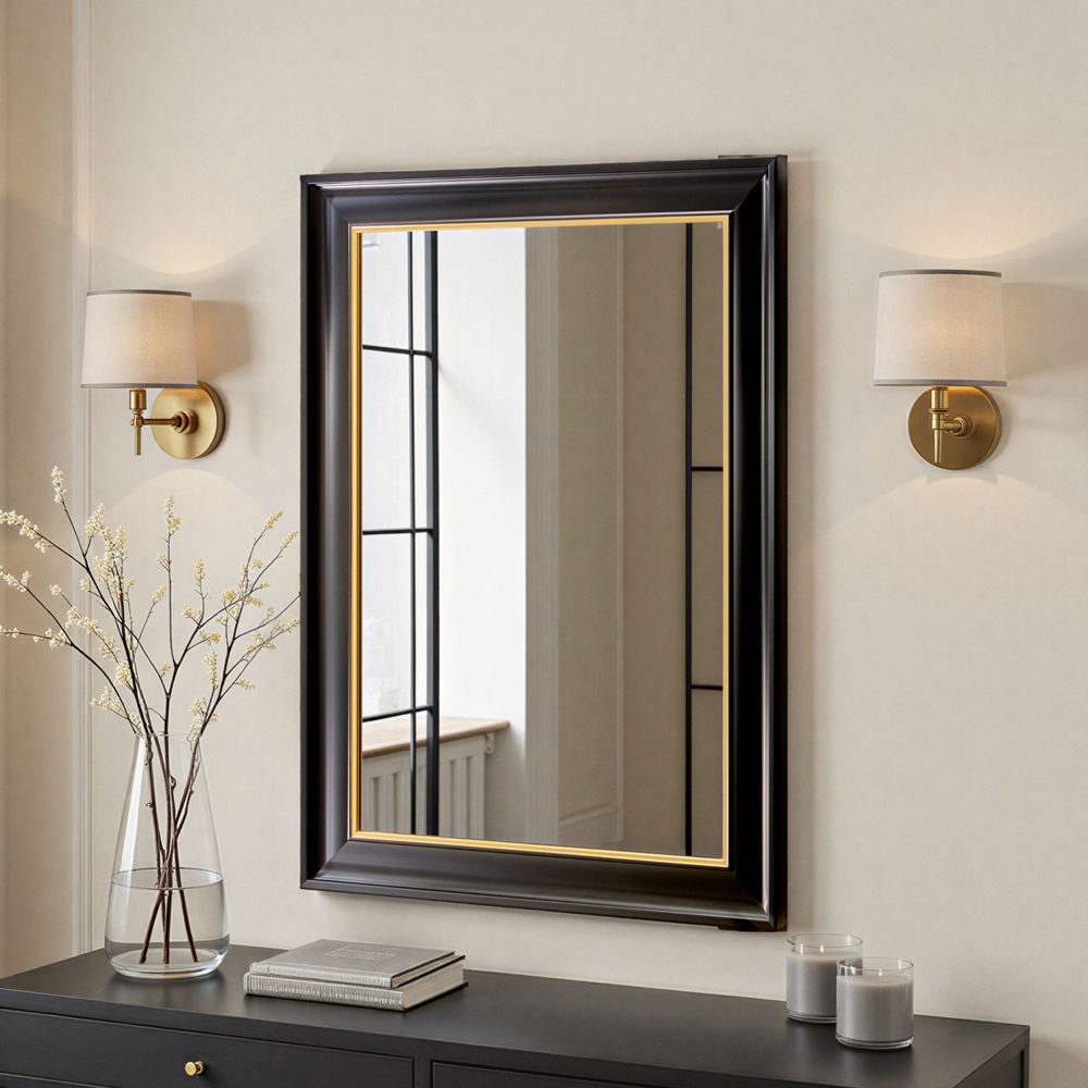 Yearn Georgian Black and Gold Framed Bevelled Wall Mirror 115.5 x 90cm Image 2