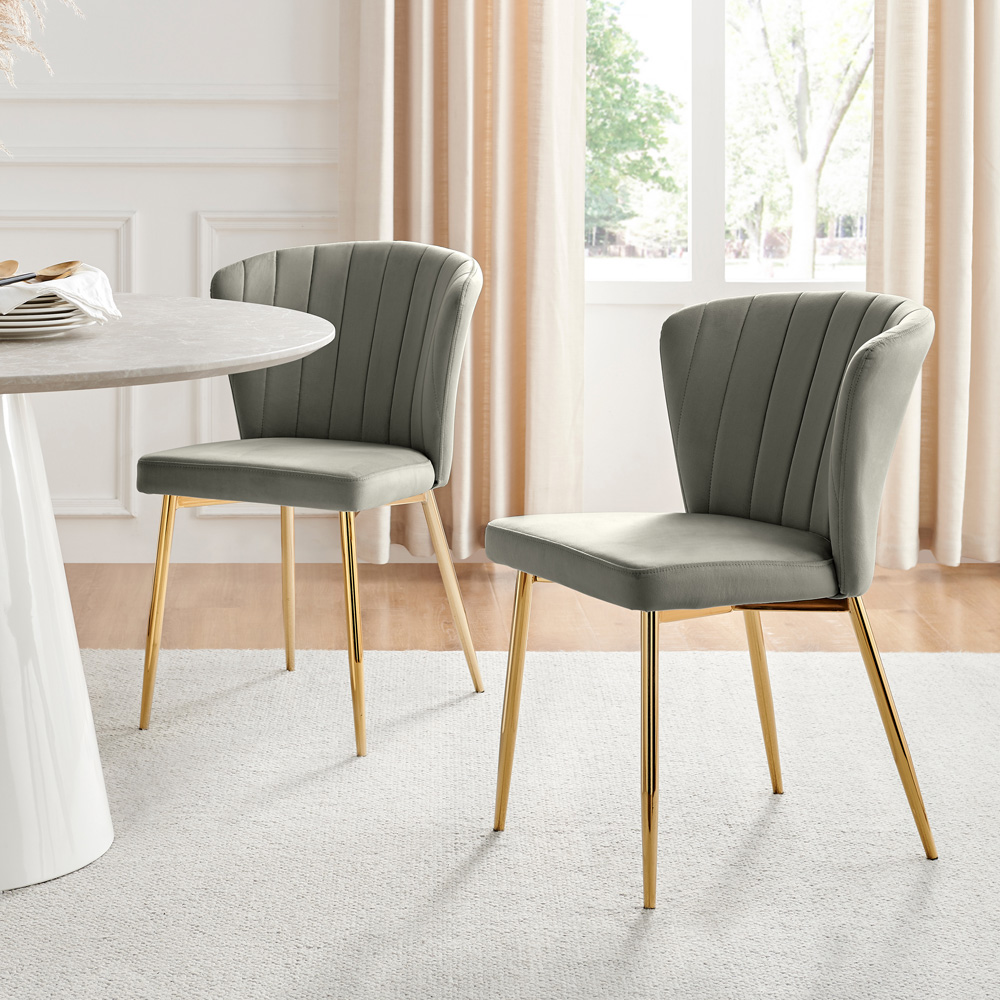Furniturebox Daphne Set of 2 Grey Velvet and Gold Dining Chair Image 9