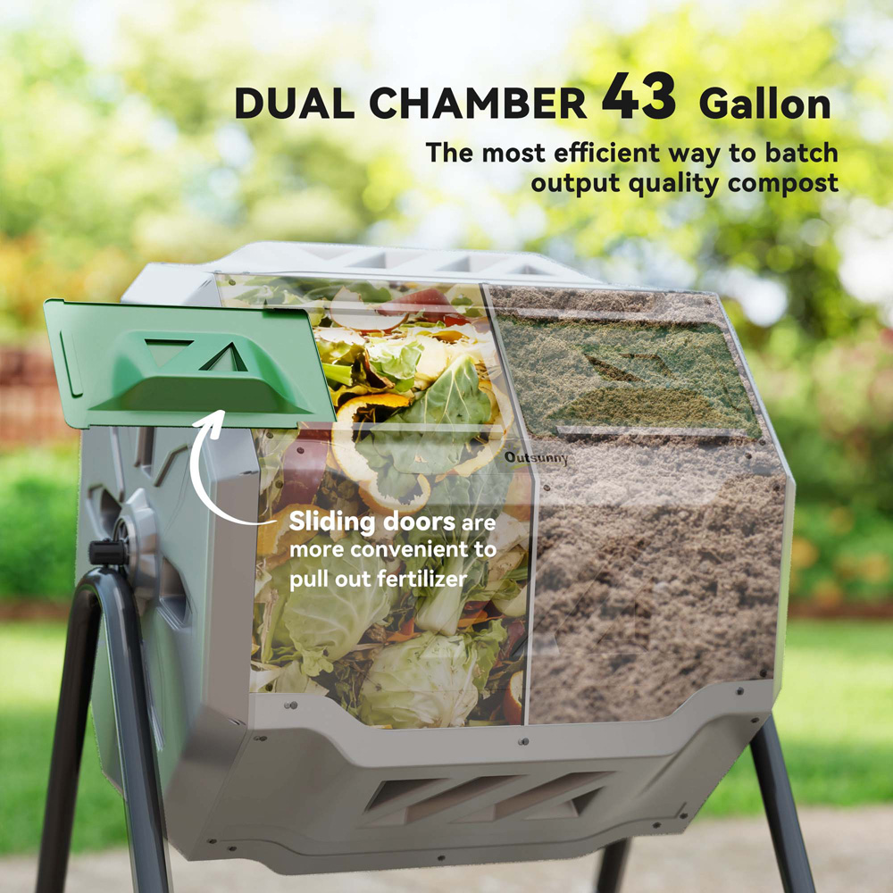 Outsunny 160L Grey 2 Chamber Steel Tumbling Garden Compost Bin Image 8