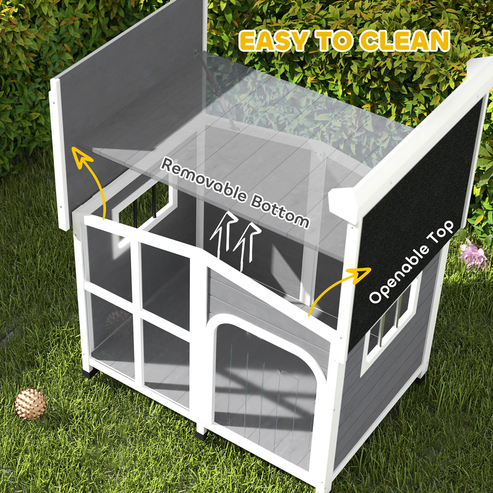 PawHut Wooden Charcoal Grey Dog Kennel Removable Floor Image 5
