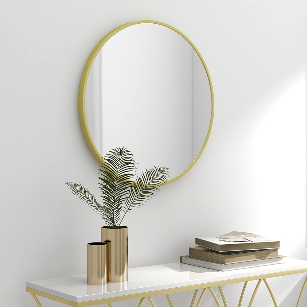 HOMCOM Gold Frame Wall Mounted Round Bathroom Mirror 60 x 60cm Image 3
