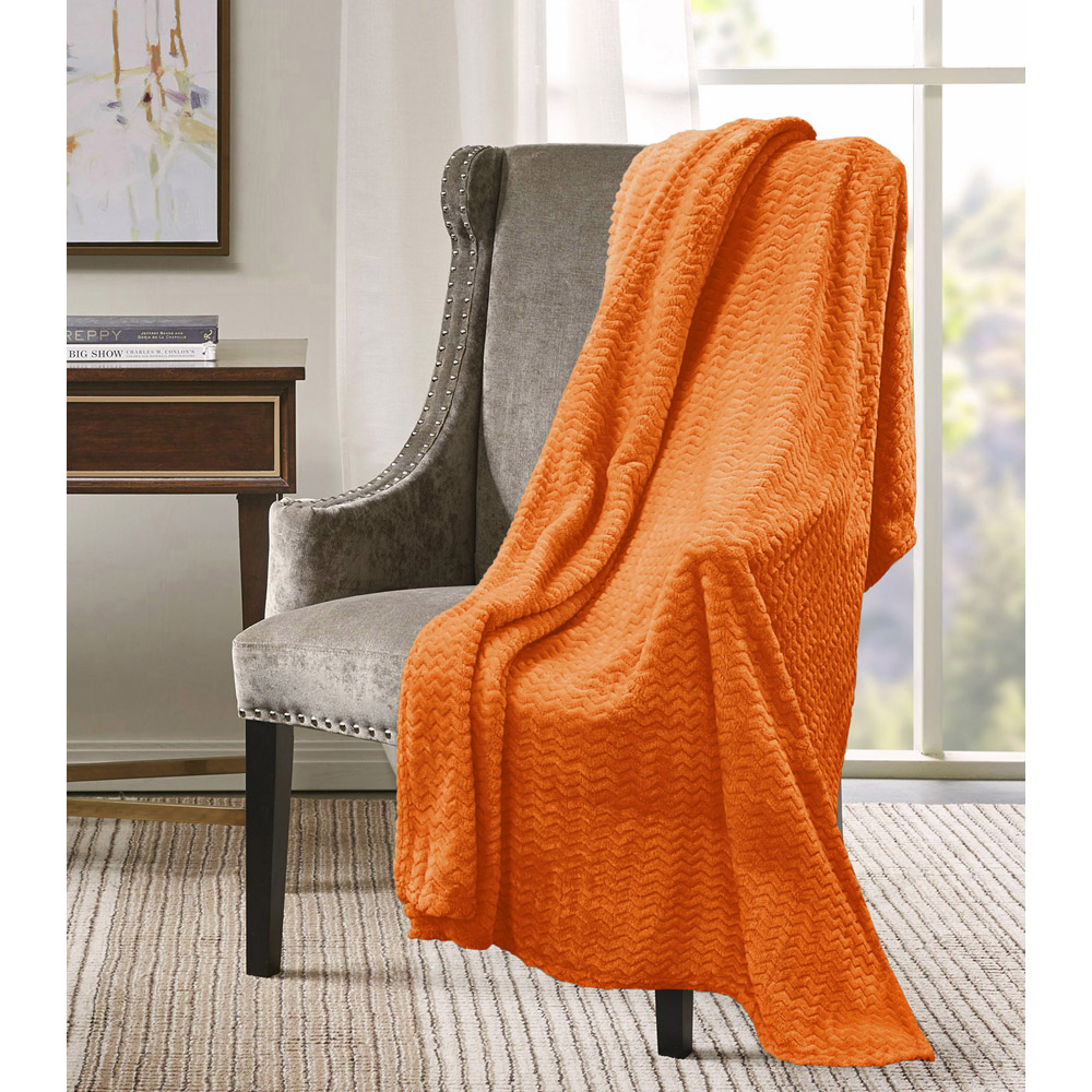 Velosso Moda Orange Plush Chevron Pattern Throw 150 x 200cm Image 2