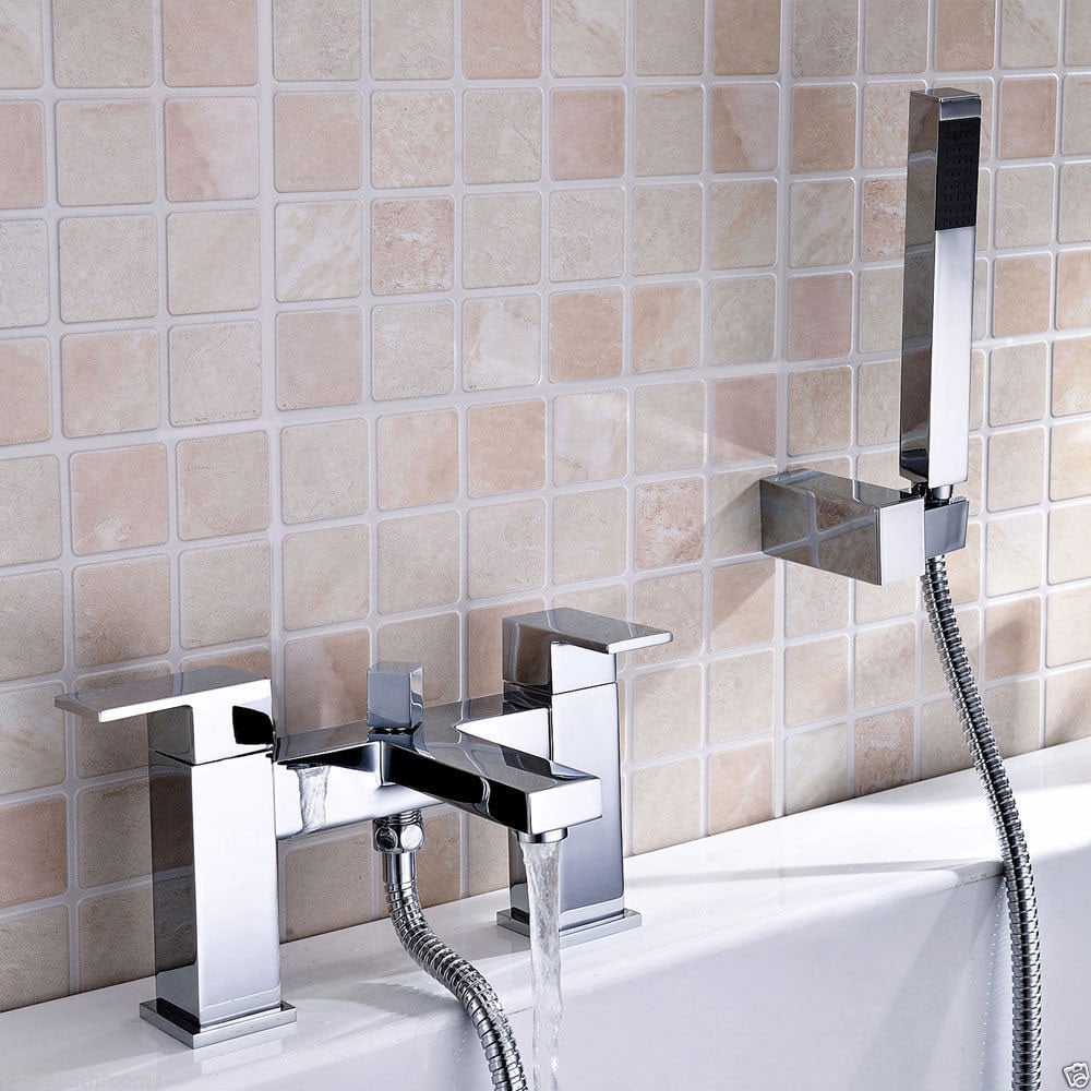 Nes Home Brayton Chrome Square Bath Shower Mixer with Handset Image 2
