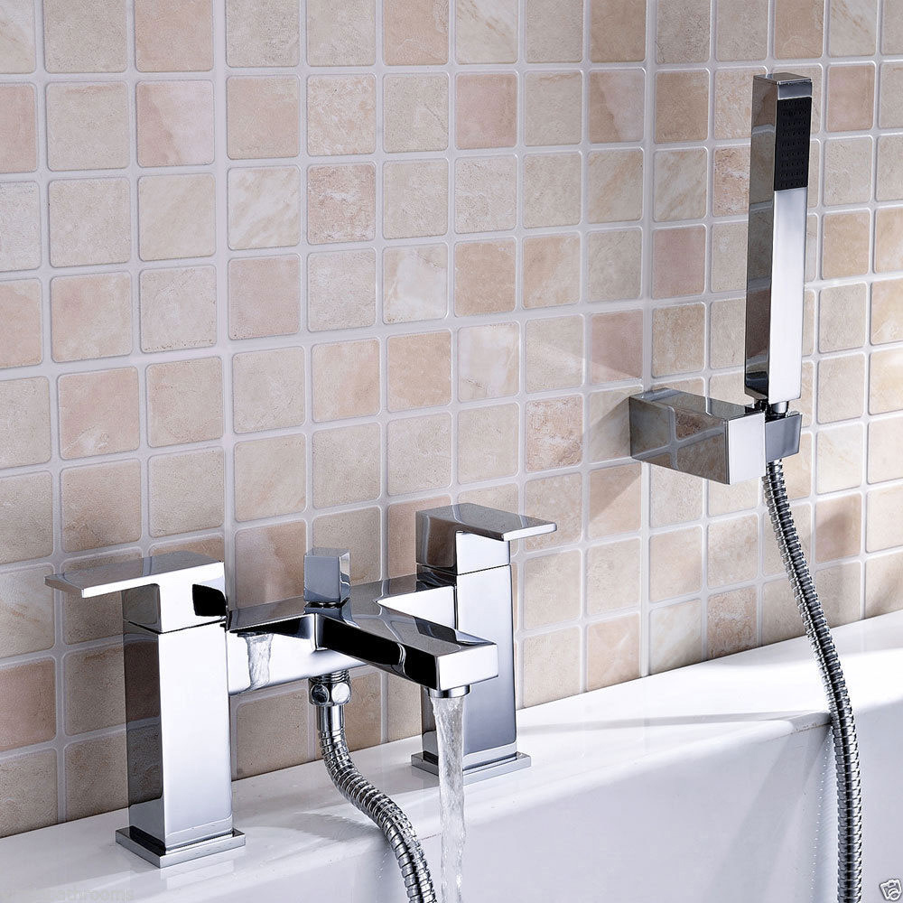 Nes Home Brayton Chrome Square Bath Shower Mixer and Basin Mono Tap Image 2