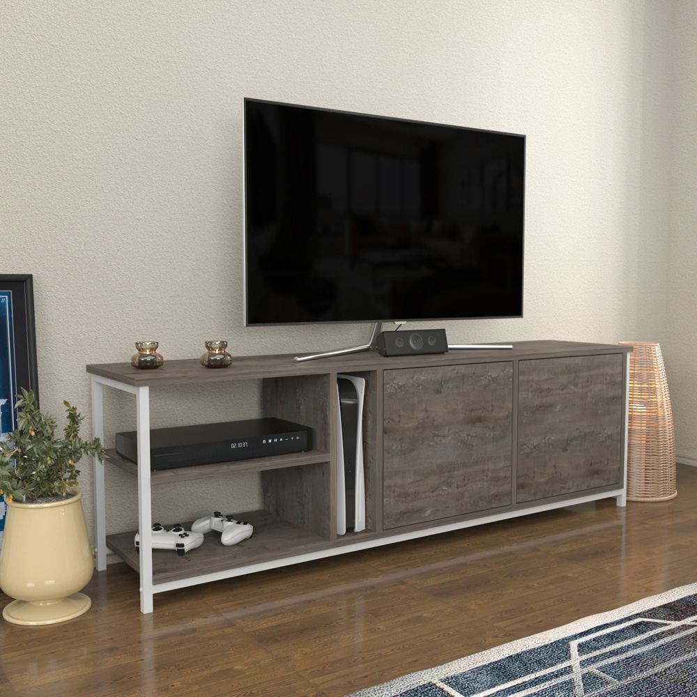 Decorotika Primrose 2 Door 3 Shelf White Wenge TV Stand for 72 inch TV Image 5