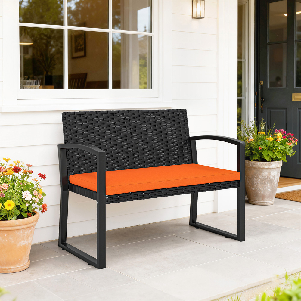 Outsunny 2 Seater Orange Resin Wicker Rattan Garden Bench with Cushion Image 3