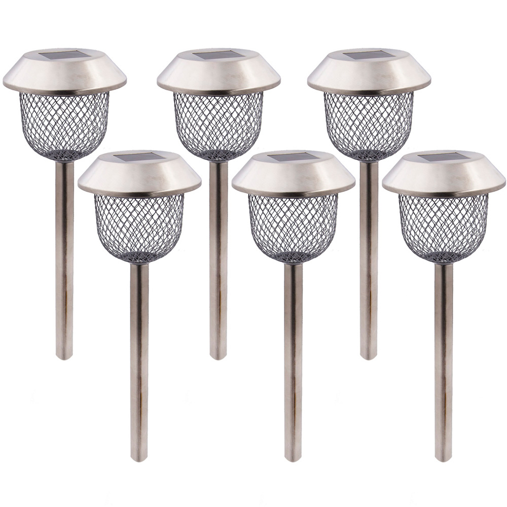 GardenKraft 6 Pack Bright White LED Solar Lampshade Stake Lights Image 1